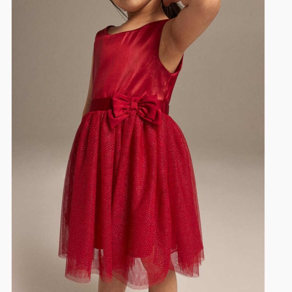 H&M Kids Glitter Tulle and Satin Dress in Holiday Red.